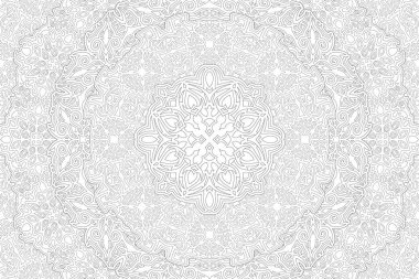 Yetişkin renklendirme kitabı sayfası için beyaz arkaplanda soyut detaylı desenli güzel monokrom doğrusal illüstrasyon