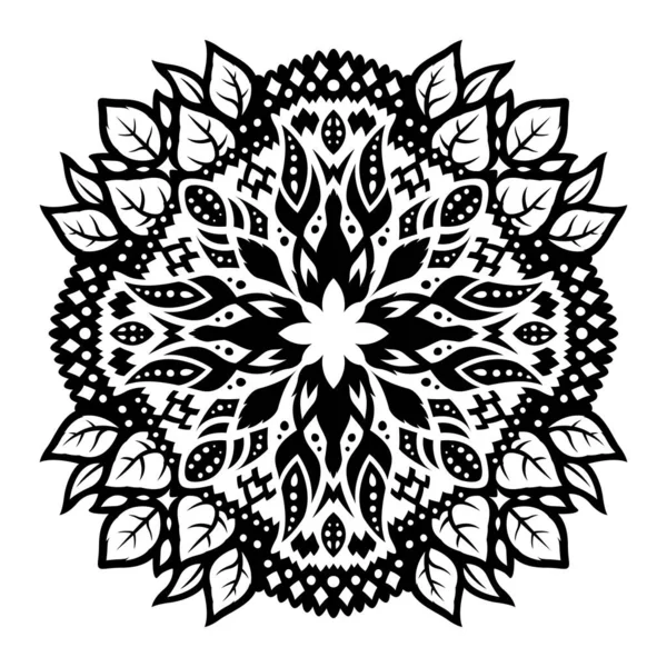 Belle Illustration Tribal Monochrome Vectorielle Avec Motif Floral Noir Abstrait — Image vectorielle