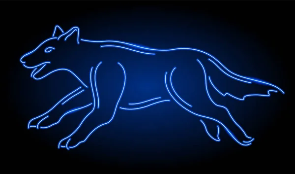 Mooie Lineaire Vector Illustratie Met Kleurrijke Neon Blauw Lopende Hond — Stockvector