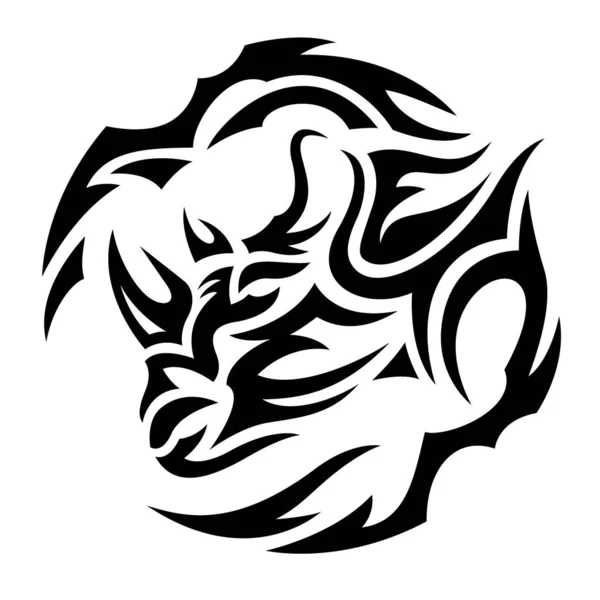 Красивая Монохромная Векторная Племенная Татуировка Стилизованной Головой Носорога Белом Фоне — стоковый вектор