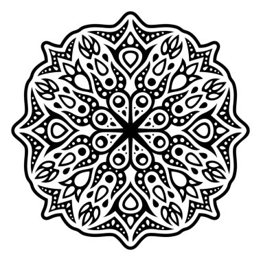 Soyut siyah tek desenli, beyaz arkaplanda izole edilmiş güzel monokrom vektör çizimi