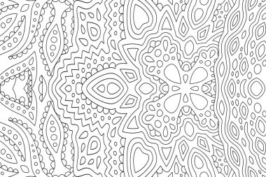 Beyaz arka planda soyut kabile desenli yetişkin boyama kitabı için güzel monokrom doğrusal vektör çizimi
