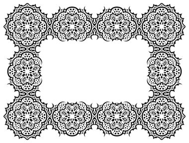 Soyut detaylı dikdörtgen çerçevesi beyaz arkaplanda izole edilmiş güzel monokrom vektör çizimi