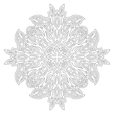 Yetişkin boyama kitabı sayfası için beyaz arkaplanda soyut kabile deseni izole edilmiş güzel monokrom doğrusal vektör çizimi