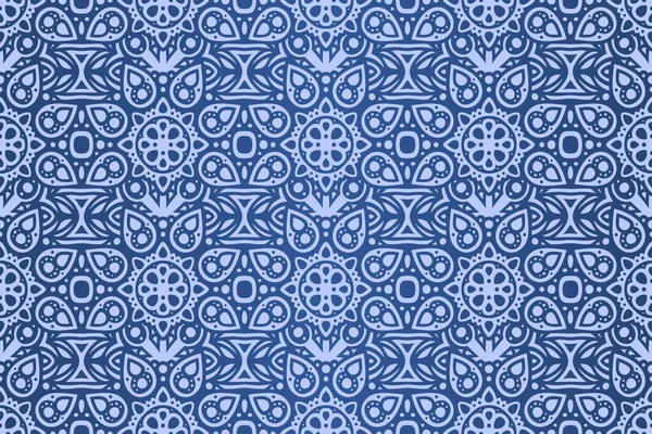 Schöne Vektor Hintergrund Mit Abstrakten Bunten Blauen Östlichen Nahtlosen Muster — Stockvektor