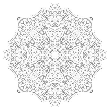 Beyaz arkaplanda soyut oryantal mandala izole edilmiş yetişkin boyama kitabı sayfası için güzel tek renkli vektör doğrusal illüstrasyonu