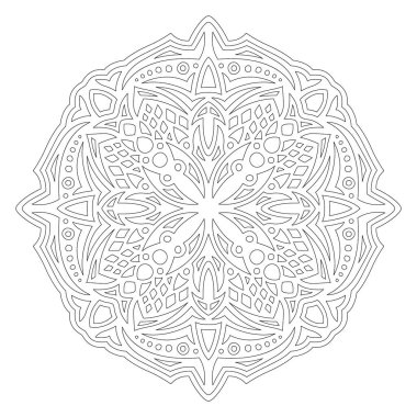 Yetişkin renklendirme kitabı sayfası için beyaz arkaplanda soyut yuvarlak tek desenli güzel monokrom doğrusal vektör çizimi