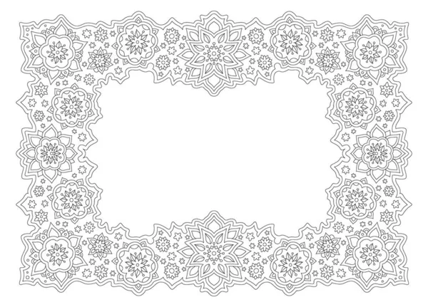 白色背景下抽象花框的成人彩色书页美丽的单色线形插图 — 图库矢量图片