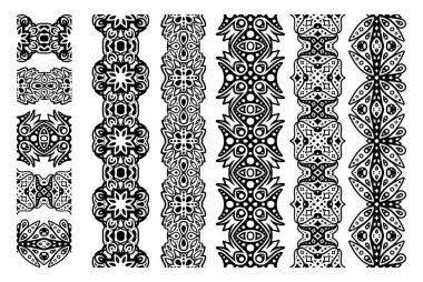 Güzel tek renkli kabile dövmeli vektör çizimi soyut siyah, dikişsiz boya fırçaları beyaz arka planda izole edilmiş.