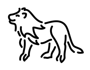 Beyaz arkaplanda siyah aslan silueti olan güzel monokrom çizgisi