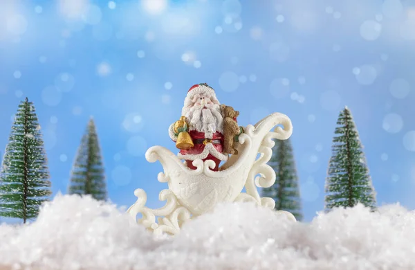 Kerstvakantie Achtergrond Feestelijke Kerstachtergrond Kerst Kaart Achtergrond Kerstman Kerstboom Slee — Stockfoto