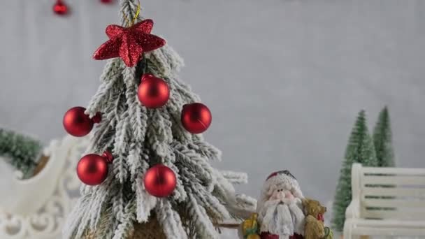 Decorações Natal Fundo Irradiando Espírito Natal Humor Árvore Verde Decorada — Vídeo de Stock