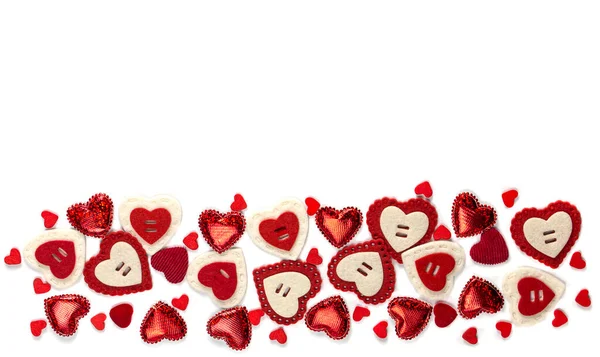 Sevgililer Günü Konsepti Pankart Kırmızı Kalplerden Yapılmış Kartpostal Beyaz Arka — Stok fotoğraf