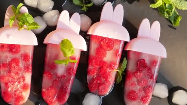 라즈베리 민트로 아이스크림파는걸 클로즈업한 보이는 컨셉은 디자인 헤드입니다 — 비디오