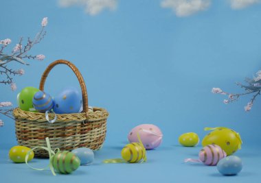 Wicker Sepeti ve Dekoratif Yumurtalarla İlkbahar Paskalya Hareketsiz Hayatı, Bayrak