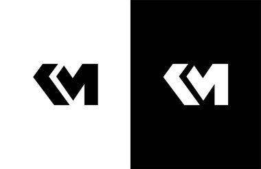 SImple Kalın Başlangıç KM Vektör Logogramı Siyah Beyaz
