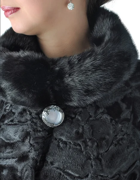 Fragment of female fur coats black. Royalty Free Stock Images