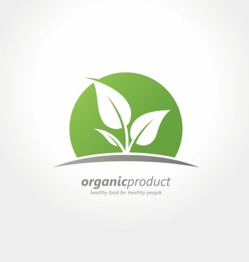 Organik ürün logosu tasarım fikri. Sağlıklı gıda sağlıklı insanlar yaratıcı kavramı için. Organik tarım taze ürünler eşsiz işareti veya simge.