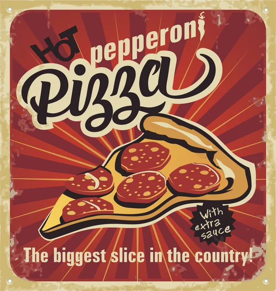 Signo de pizza retro, fondo, diseño de caja de pizza plantilla. Cartel de pizzería retro sobre textura de papel vieja. Capas . — Vector de stock