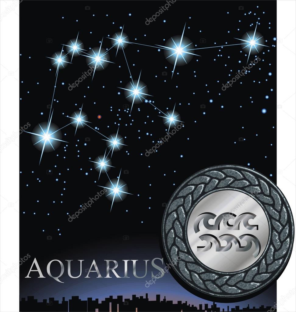 Illustration of Aquarius zodiac sign. Water bringer zodiac poster.