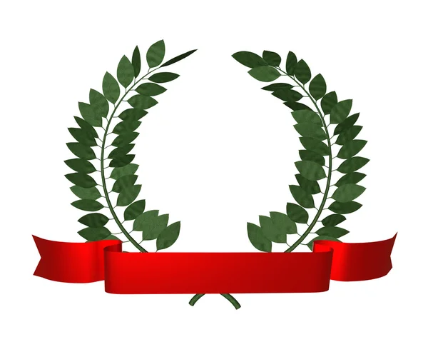 Laurel wreath and red ribbon — Stock Photo, Image