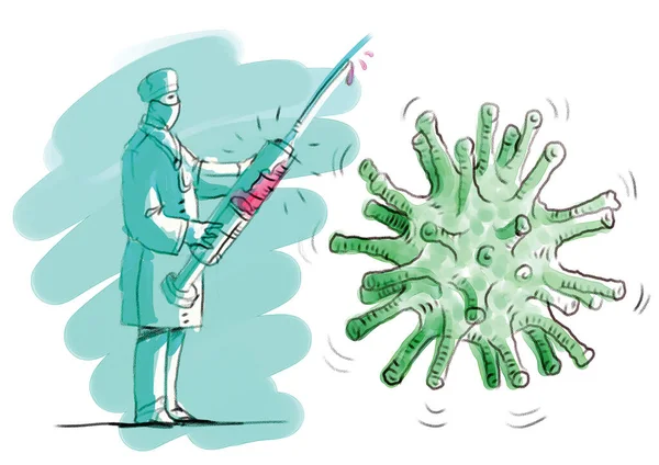 커다란 주사기를 다루는 Covid 바이러스 백신을 준비가 — 스톡 사진
