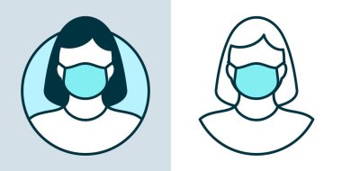 Virüs Koruma ve Sağlık Vektörü İllüstrasyonu İçin Tıbbi Yüzlü Kadın Maskesi