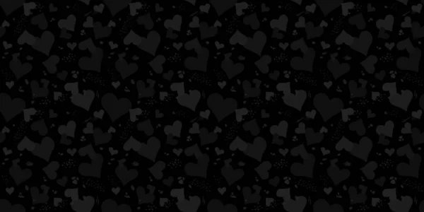 Corazones negros oscuros patrón sin costura. Vector ilustración fondo arte para feliz día de San Valentín o boda — Archivo Imágenes Vectoriales