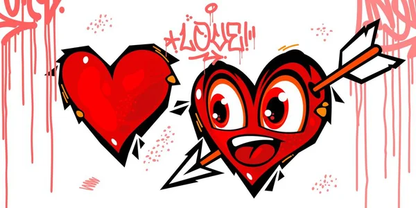 Graffiti Style Hearts Vector Illustration Art For Happy Valentines Day — Stock Vector