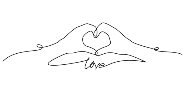 Line Art Rysowanie zbliżenie kobieta i mężczyzna ręce Wyświetlanie znaku miłości lub kształt serca wektor ilustracji — Wektor stockowy