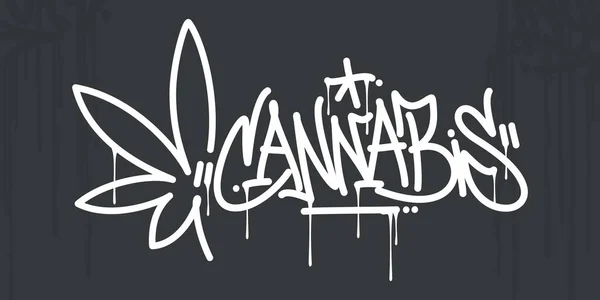 Estilo de graffiti abstracto Cannabis de palabra escrita a mano con hoja de cannabis Vector Illustration Art — Vector de stock