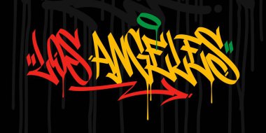 Düz Kelime Los Angeles Soyut Hip Hop El Graffiti Biçimli Vektör İllüstrasyon Sanatı