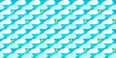 Kusursuz Mavi Gökyüzü Arkaplan Şablonu Bulutlu ve Yıldırım Vektörü İllüstrasyon Sanatı