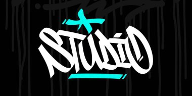 Hip Hop Hand, Urban Graffiti Stili Kelime Stüdyosu Vektör İllüstrasyon Kaligrafi Sanatı