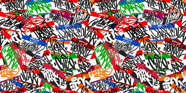 Безшовний барвистий абстрактний міський стиль графіті Наклейка бомбардування Привіт моє ім'я з деякими вуличними літерами Векторні ілюстрації Мистецтво — стоковий вектор