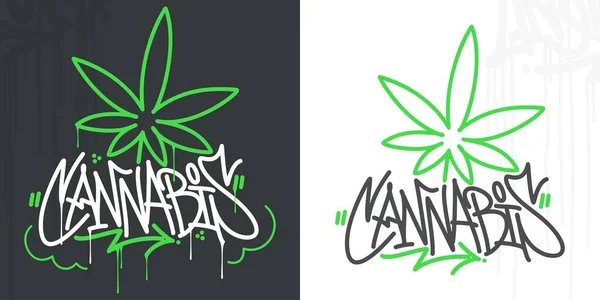 Soyut Hip Hop Hand Urban Street Art Graffiti Style Word Cannabis Vector Illustration Art