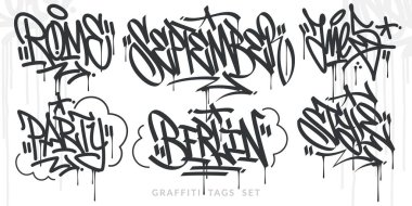 Düz Soyut Hip Hop El Şehir Sanatı Graffiti Stili Kelimeler Çizim Çizimi