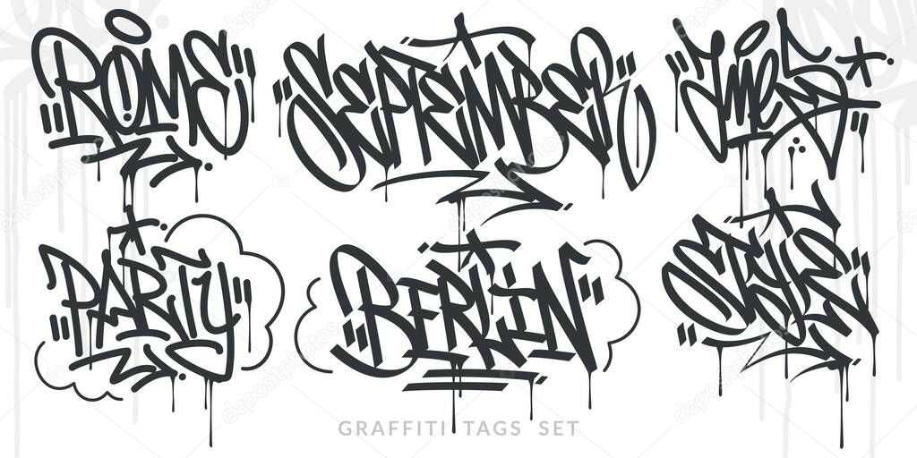 Flat Abstract Hip Hop Hand Written Urban Street Art Graffiti Style Words Vector Illustration
