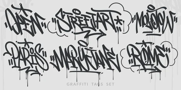 Düz El Yazılı Soyut Hip Hop Şehir Sanatı Graffiti Stili Sözcük İllüstrasyon Kümesi