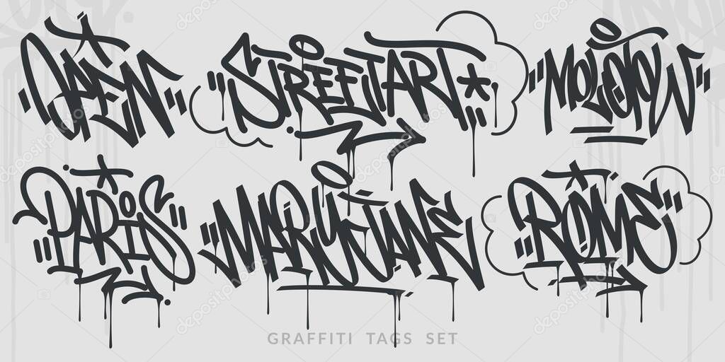 Flat Hand Written Abstract Hip Hop Urban Street Art Graffiti Style Words Vector Illustration