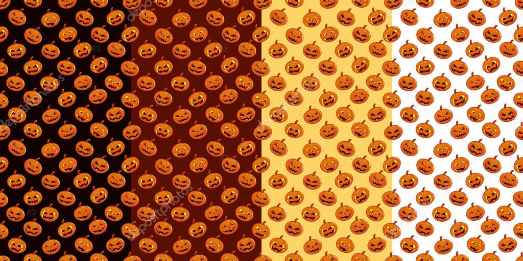Seamless Halloween Pumpking Designs For Holiday Party Celebration Vector Background Art Set