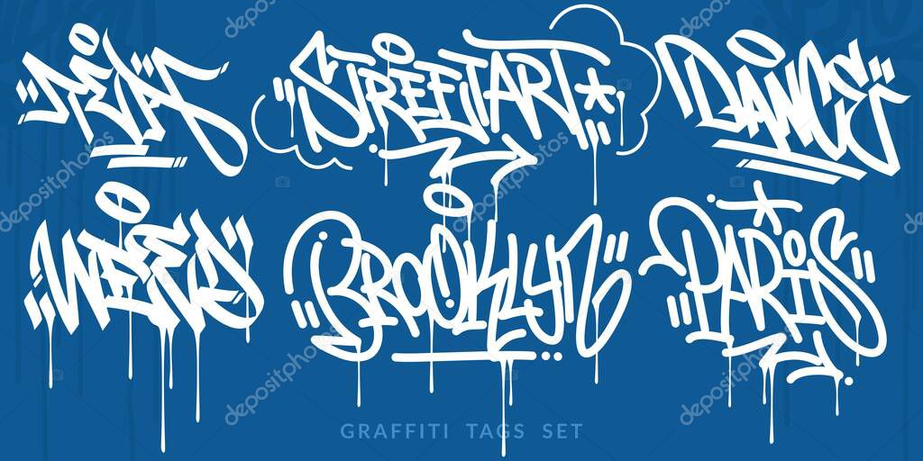 Flat Abstract Handwritten Hip Hop Urban Street Art Graffiti Style Words Vector Illustration