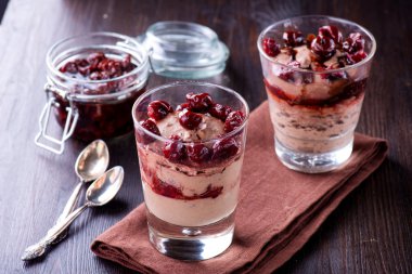 Kirazlı çikolatalı mus tatlısı.