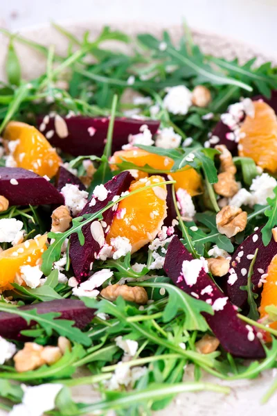 Beetroot salad with feta cheese and mandarins — Stock Photo, Image