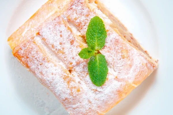 Fatia de strudel de maçã no prato — Fotografia de Stock