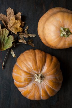 Ahşap bir masa dekor üzerinde büyük kabak