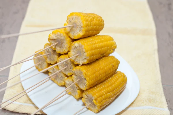 Some corn boiled on the plate — Stock Photo, Image