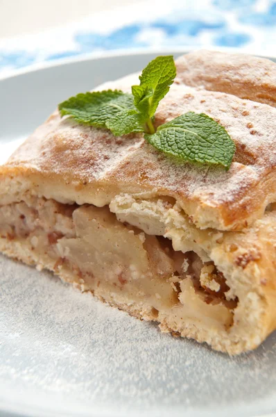 Slice of an apple strudel on the plate — Stock Photo, Image