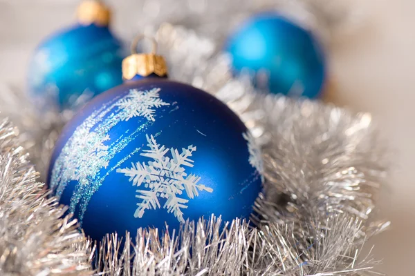 Blue Christmas ornament ball, and silver fir decoration — Stock Photo, Image