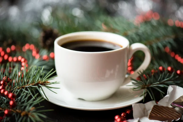 Noël Noël nature morte avec tasse de café et chocolat — Photo